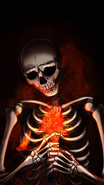 Burning Heart Skeleton iPhone Wallpaper