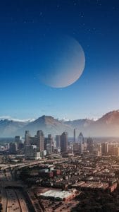 Day Moon Over City iPhone Wallpaper