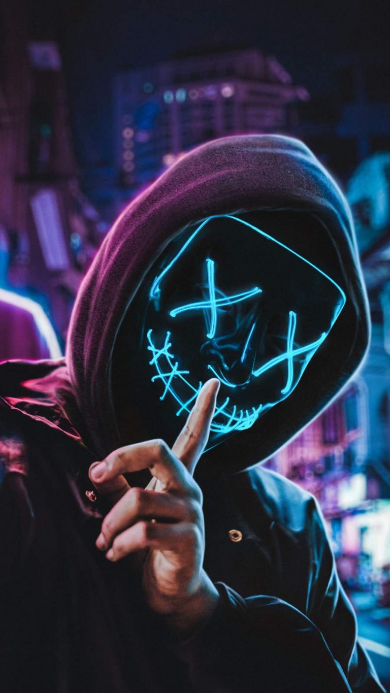 Neon Mask Hoodie Guy » iPhone Wallpapers