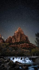 Waterfall Mountain Night Sky