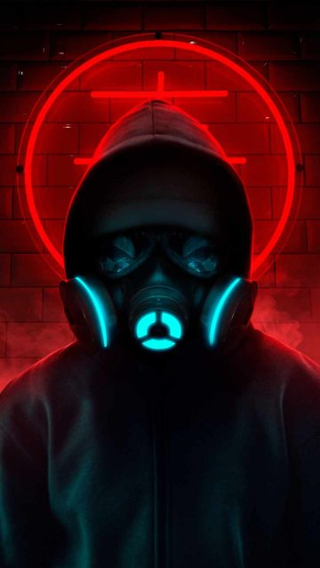 Gas Mask Neon Hoodie Guy