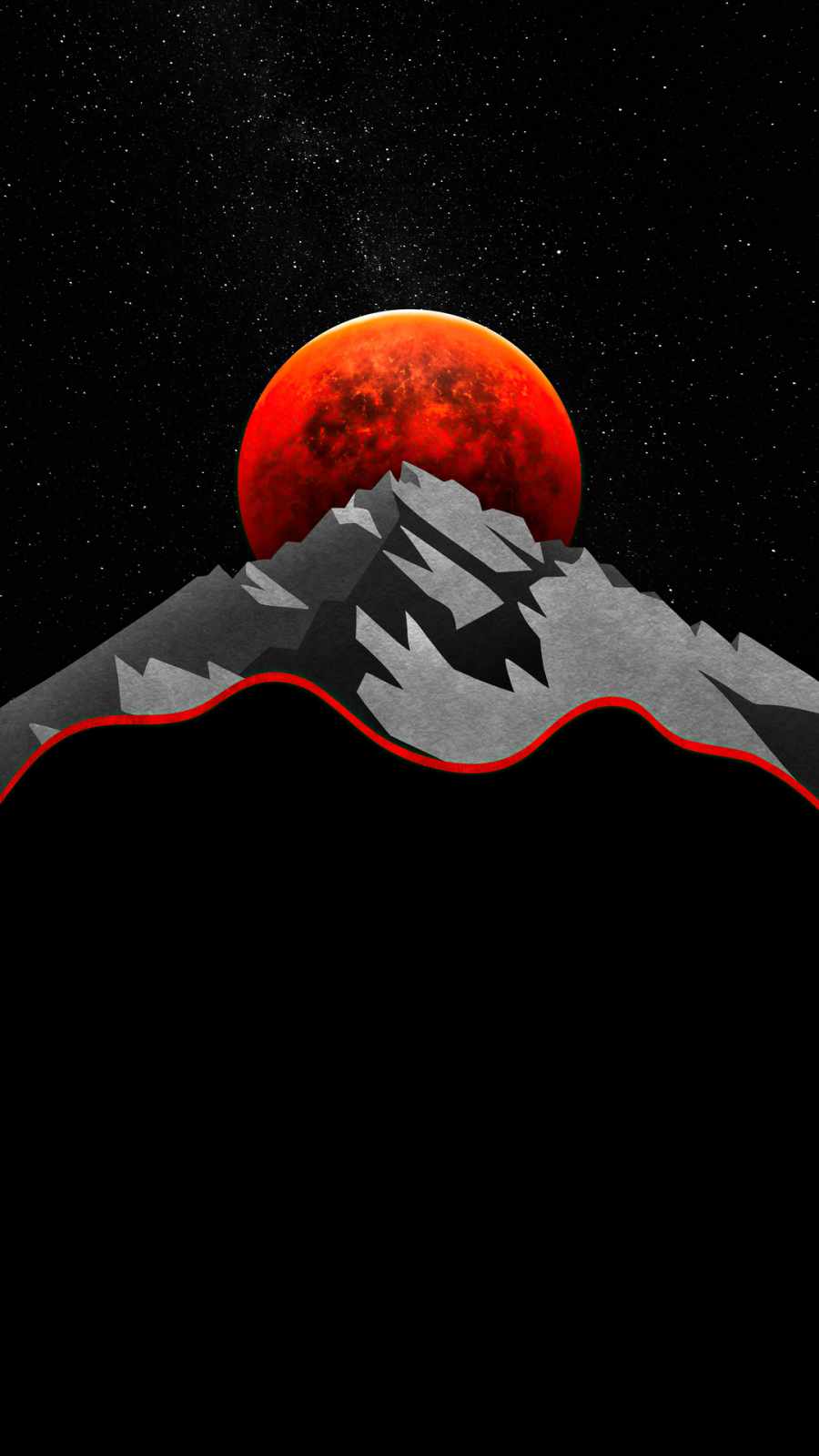 Red Sun Between Mountains