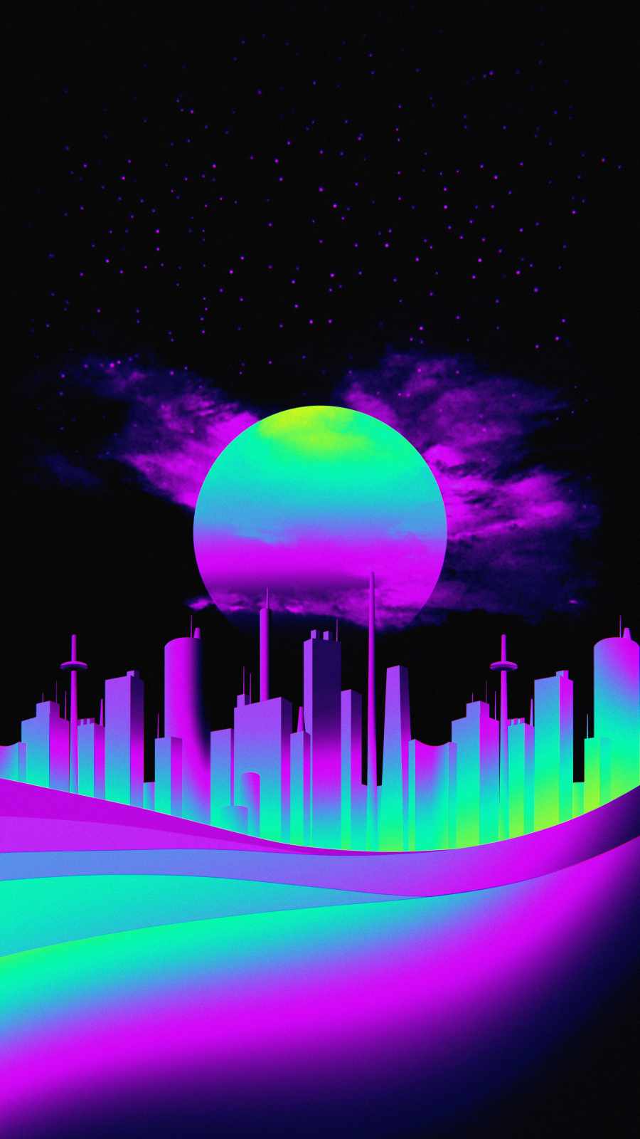 Retro City Moon iPhone Wallpaper