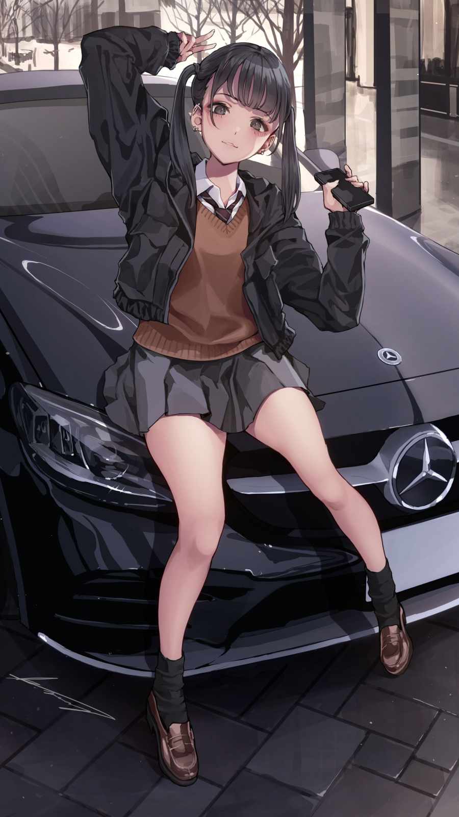 Anime Girl Car Pose iPhone Wallpaper