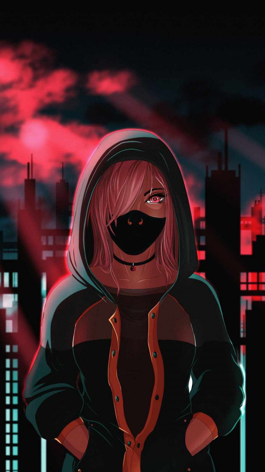 Hoodie Masked Girl Anime iPhone Wallpapers