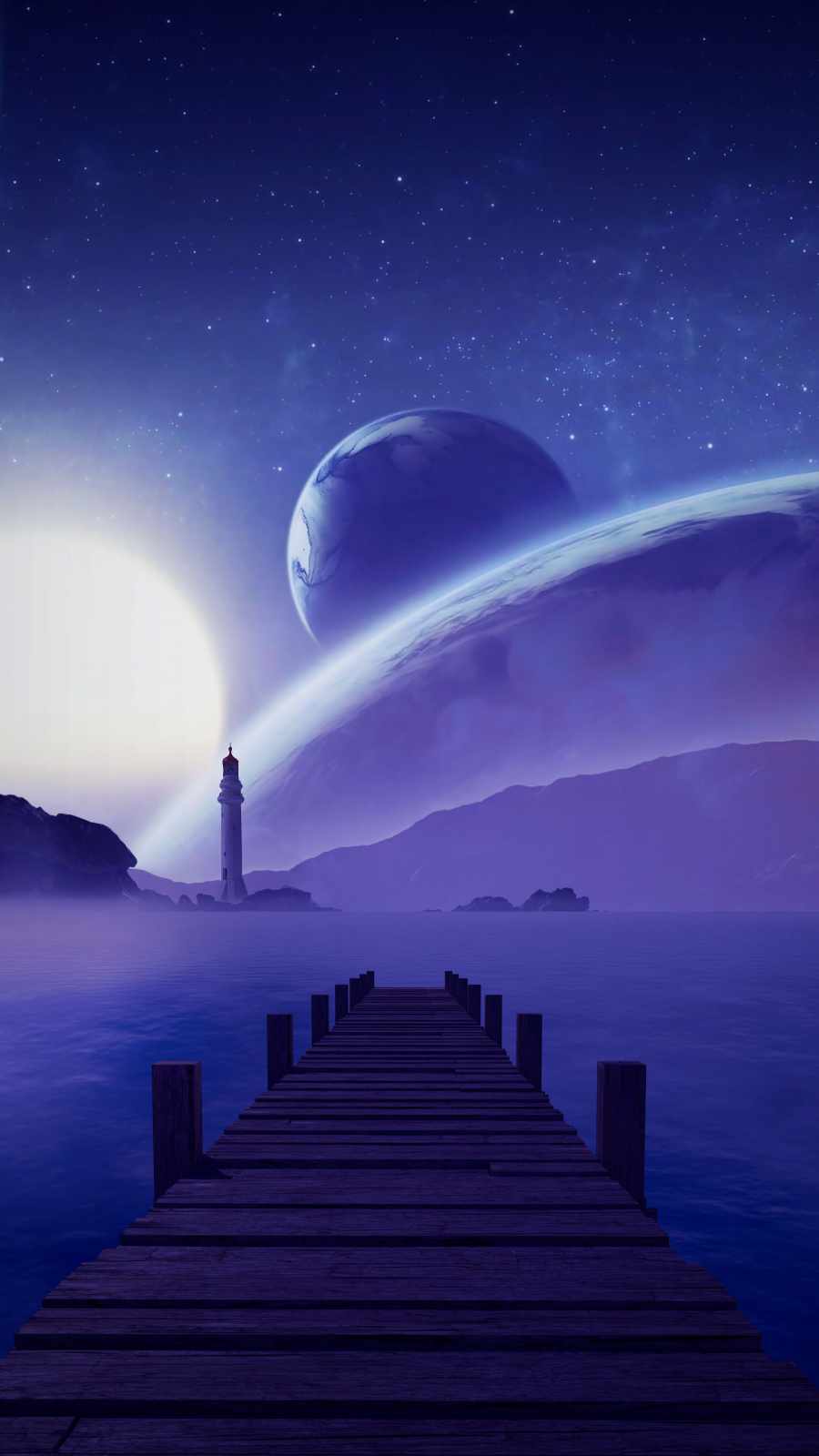 Space Planets Lighthouse Pier
