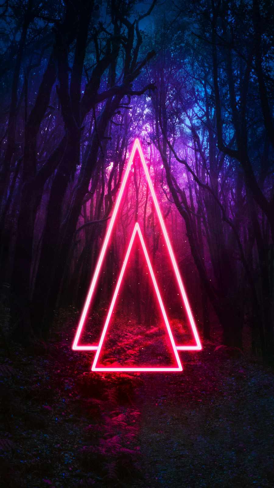 Neon Triangle in Forest