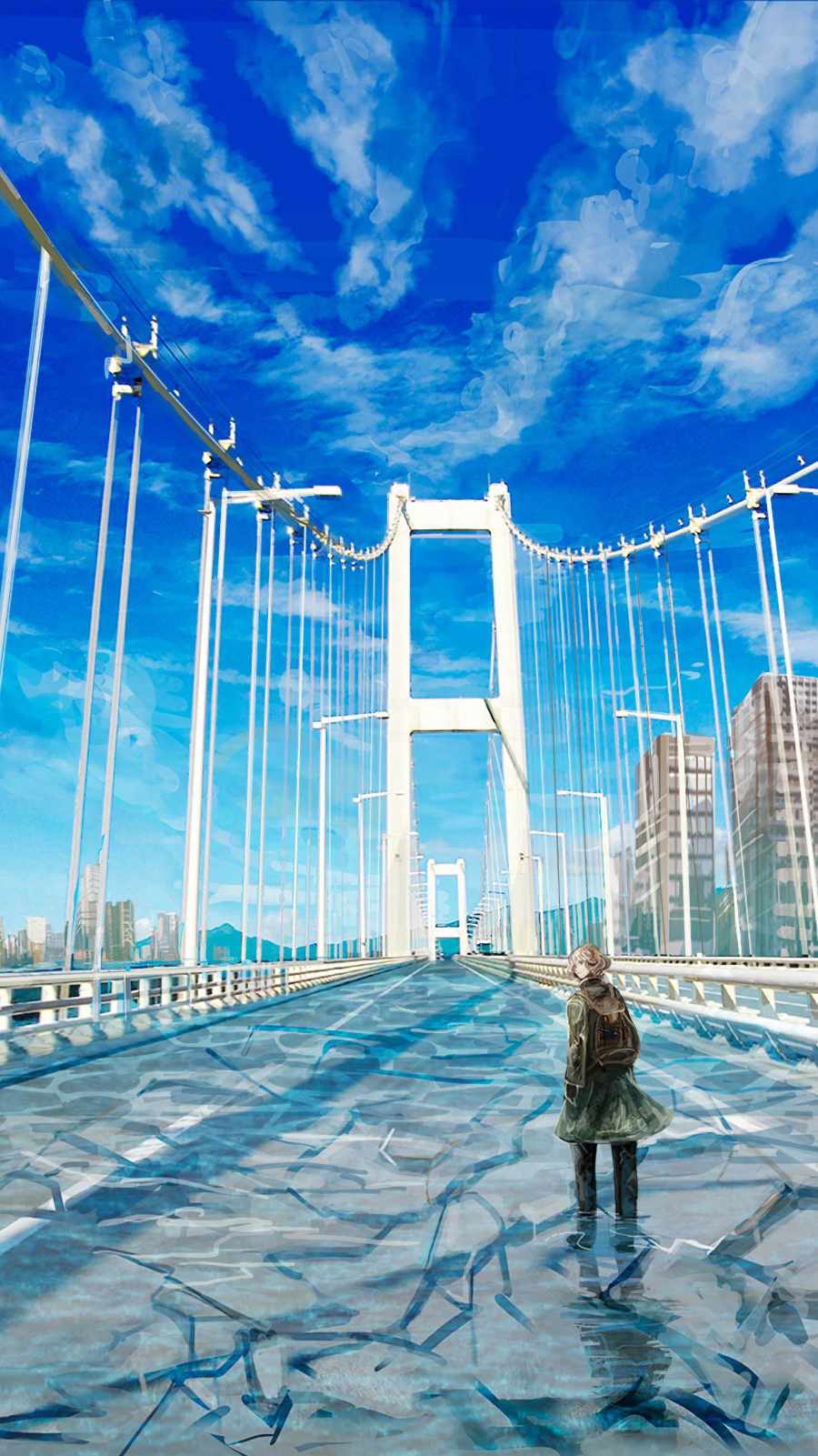 Anime Art Walking on Bridge