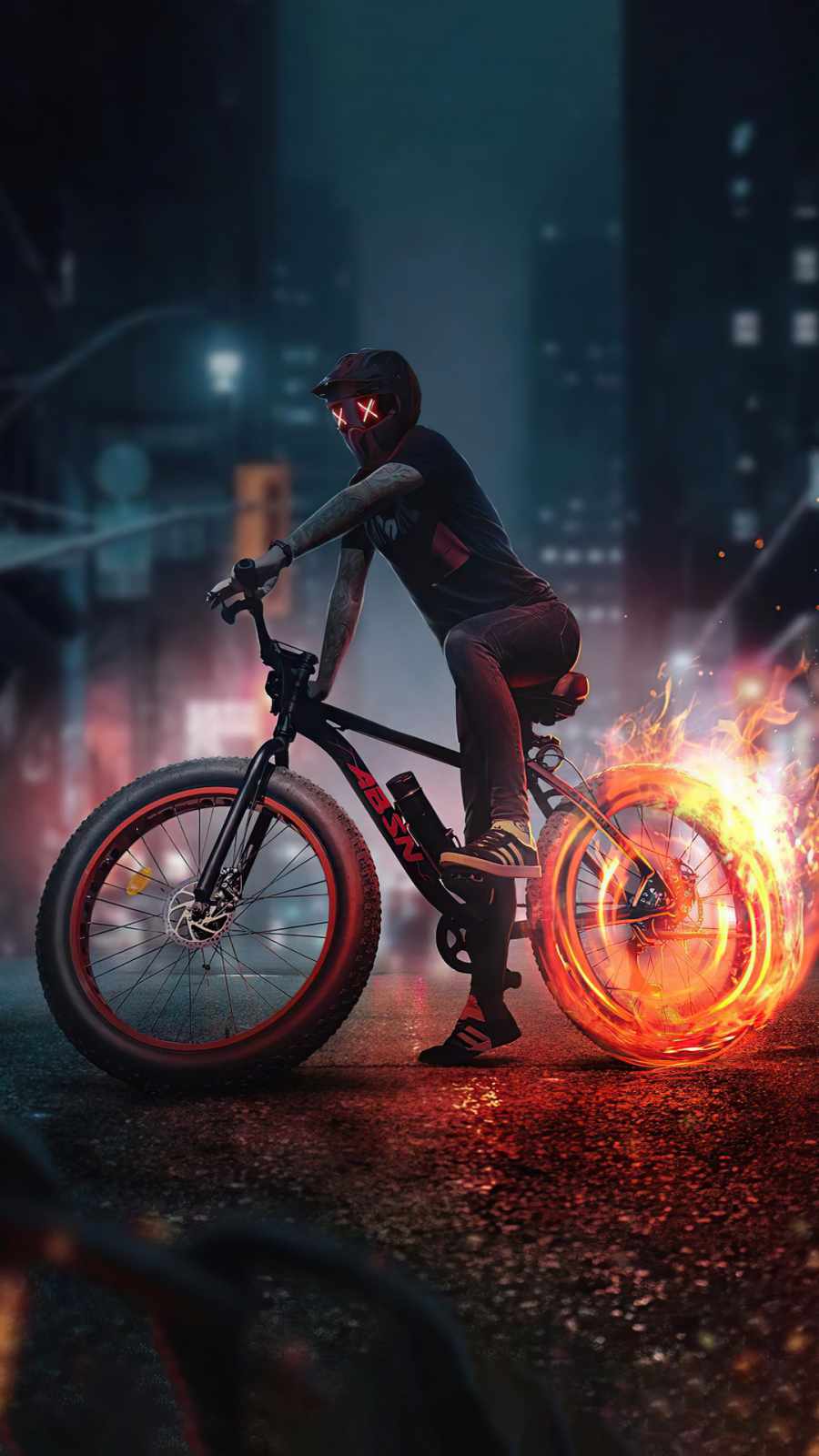 bicycle rider fire burnout