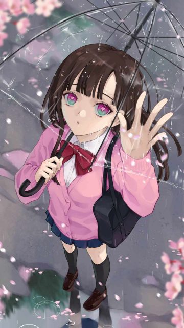 Anime Girl in Rain iPhone Wallpaper