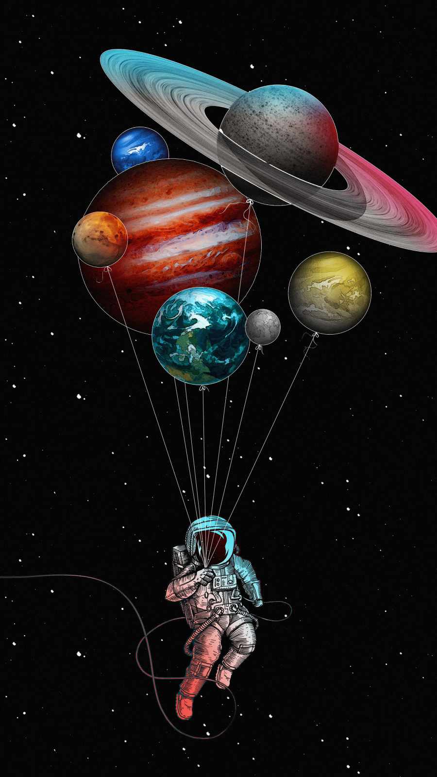 Astronaut with Planet Balloons
