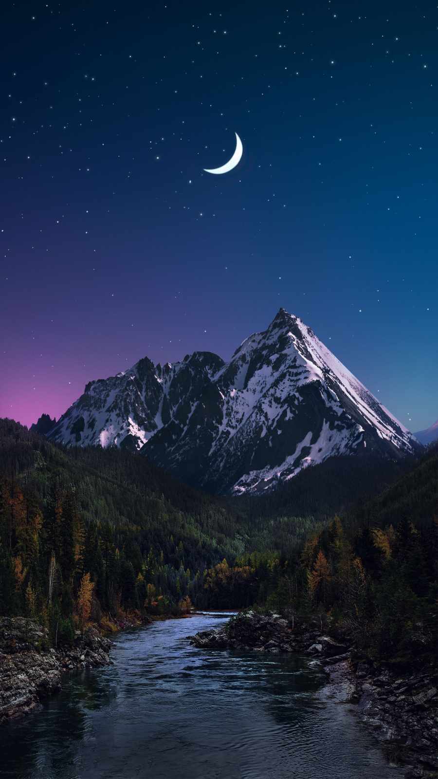 Snow Peaks in Night