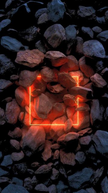 Neon Square over Stones