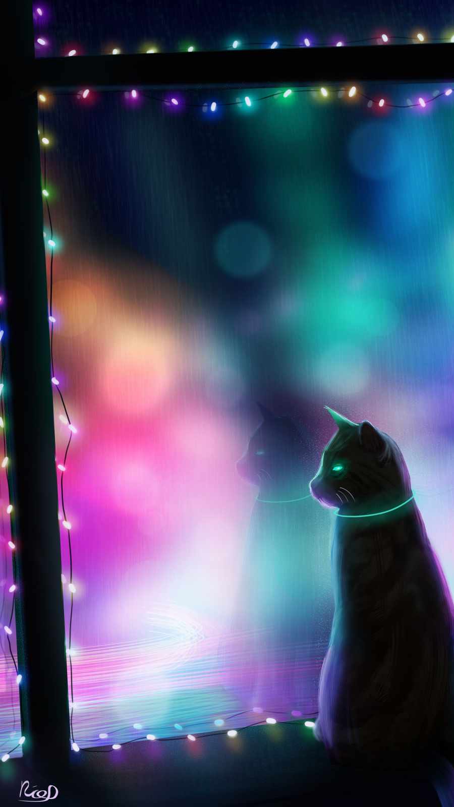 Cat and Lights iPhone Wallpaper