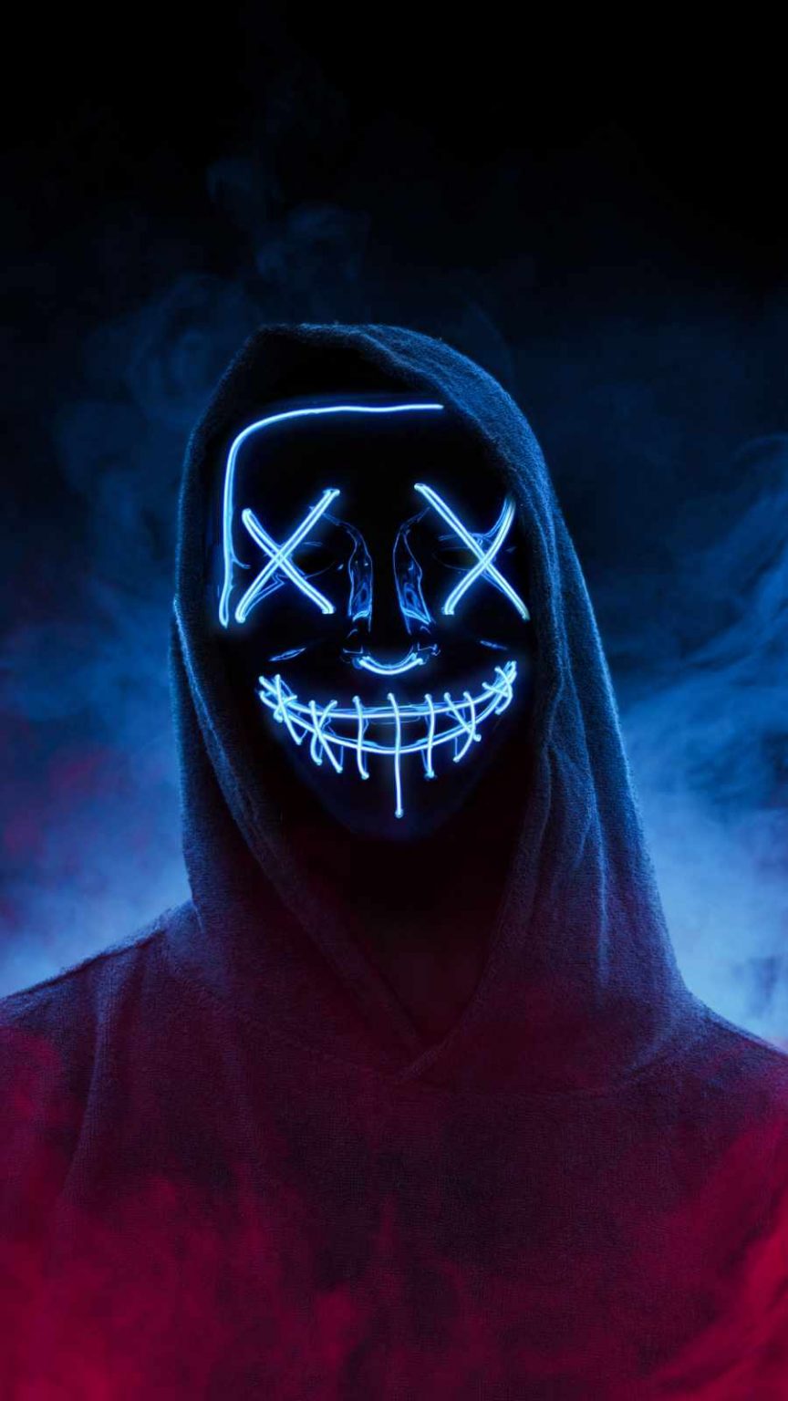Neon Stitched Mask Hoodie Guy - iPhone Wallpapers