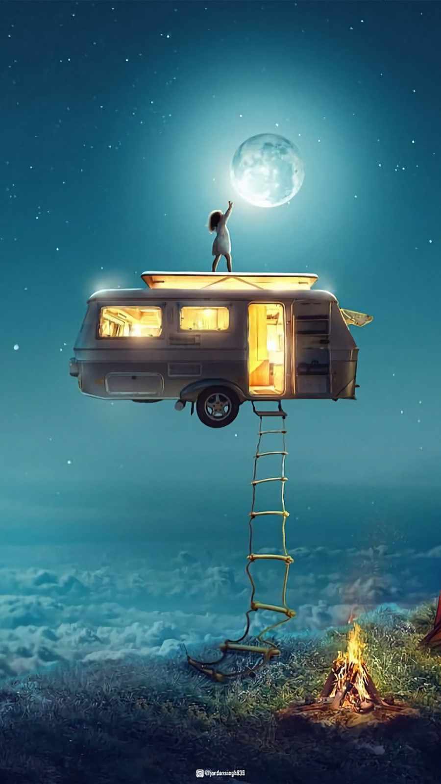 girl catching moon van