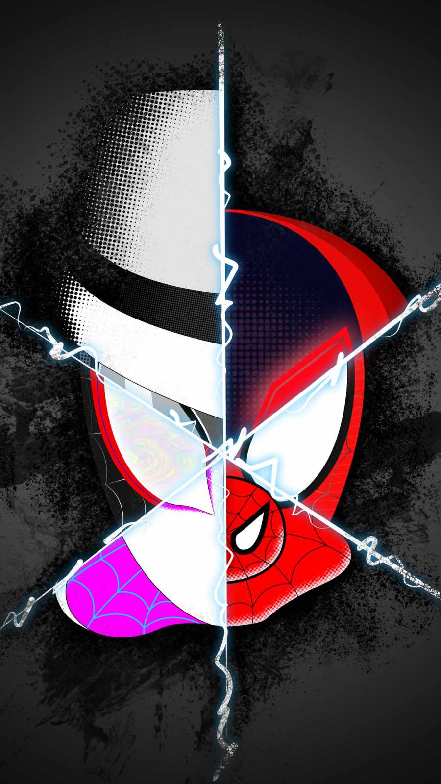 spider verse spiderman faces artwork iPhone Wallpaper