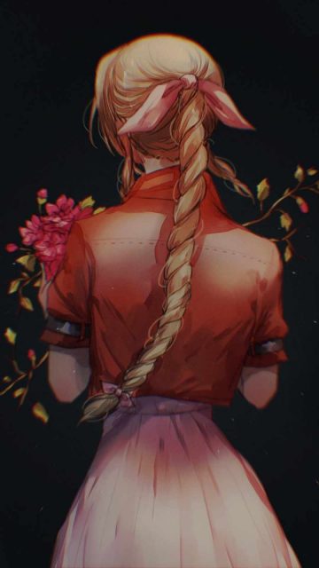 Girl Ponytail Flowers iPhone Wallpaper