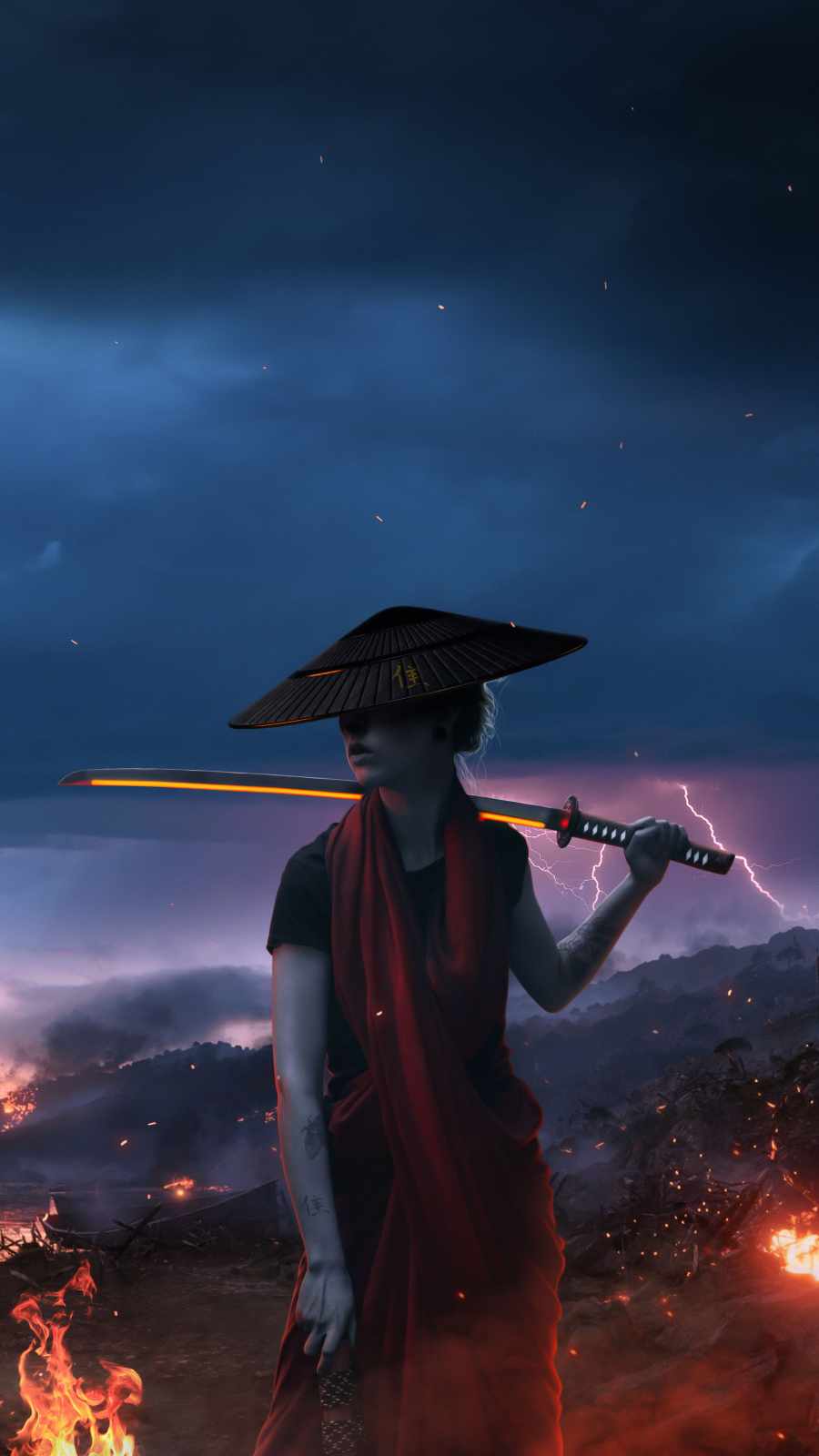 Samurai Girl with Sword iPhone Wallpaper