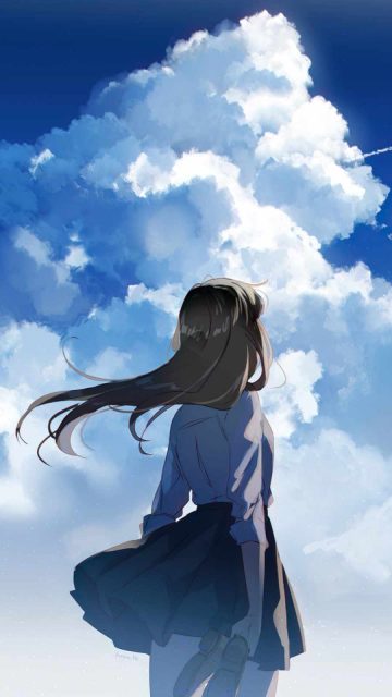 anime school girl watching clear sky iPhone Wallpaper - iPhone Wallpapers