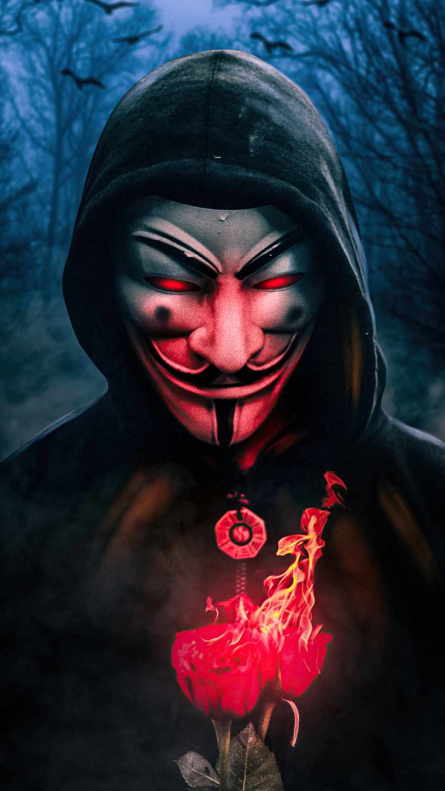 anonymus guy with burning rose iPhone Wallpaper