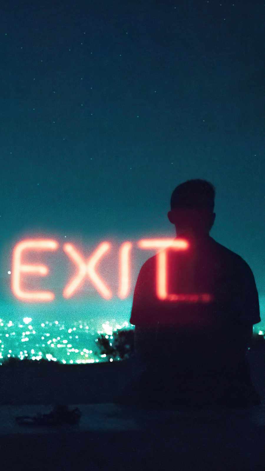 exit neon boy standing silhouette iPhone Wallpaper