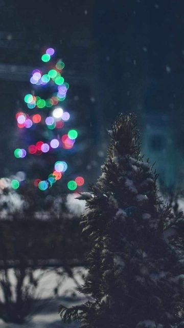 Christmas Tree Lights Snow iPhone Wallpaper