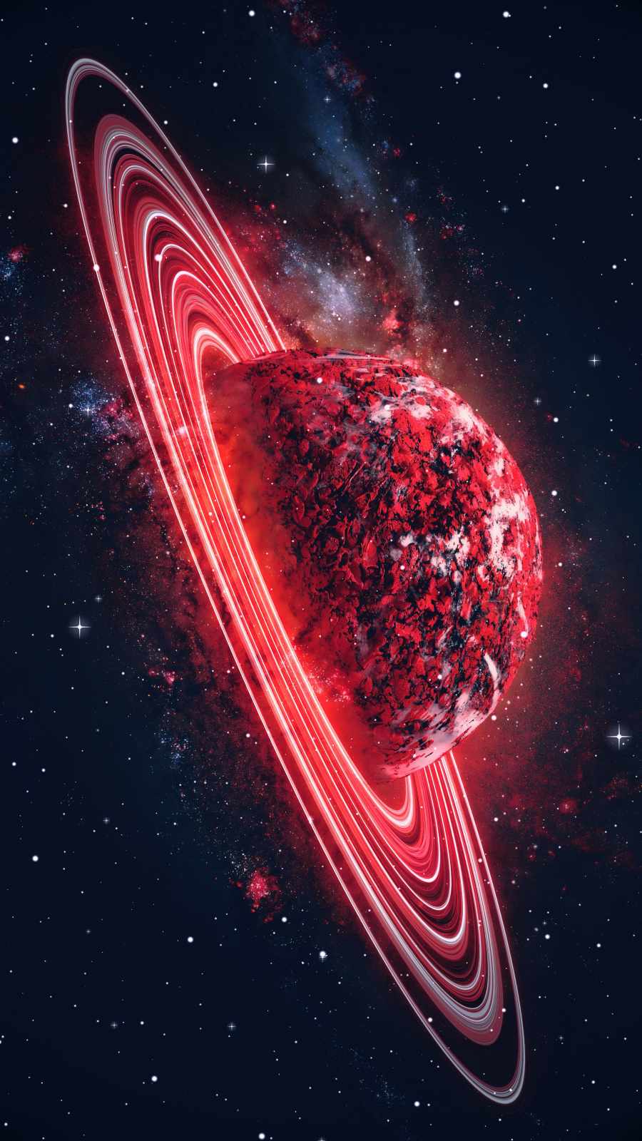 Neon Ring Planet iPhone Wallpaper