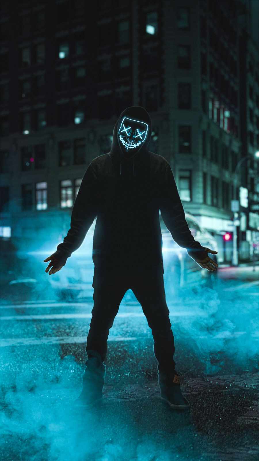 Neon Stitich Mask Hoodie Guy iPhone Wallpaper