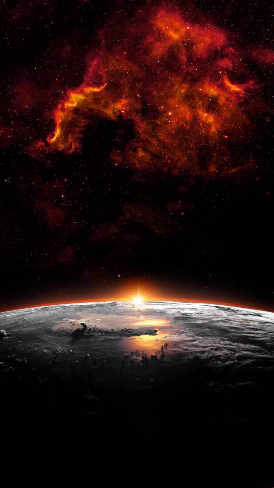 Red Nebula Space Earth iPhone Wallpaper