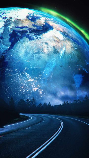 Space Road Earth iPhone Wallpaper