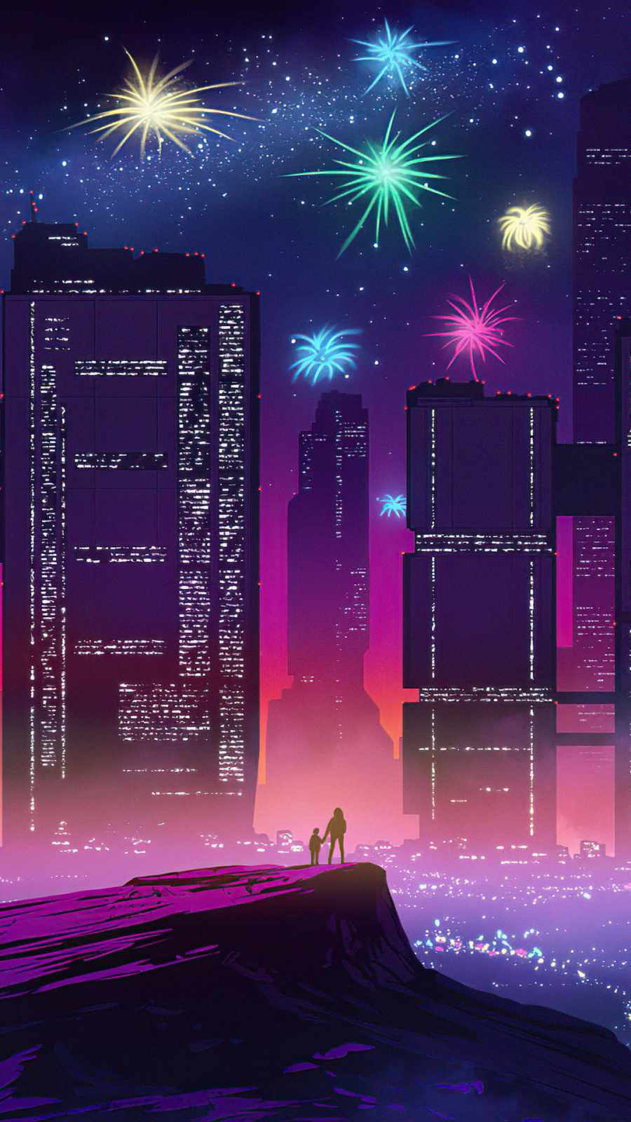 new year celebrations synthwave iPhone Wallpaper