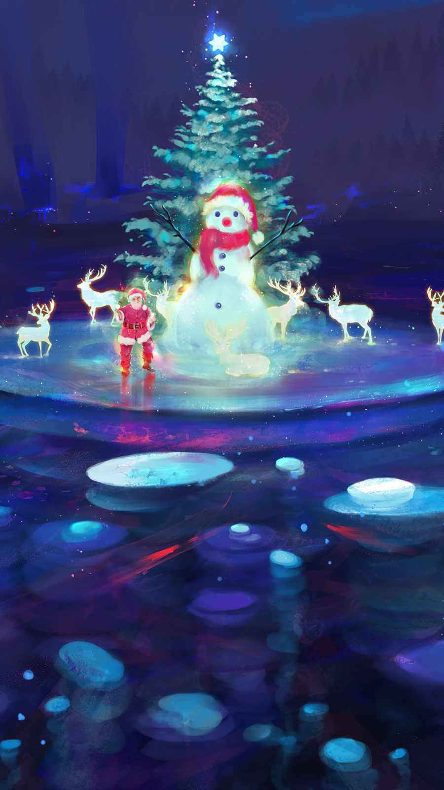 reindeer christmas season santa colorful iPhone Wallpaper