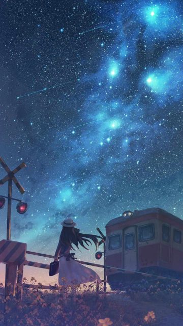 Girl and Night Train iPhone Wallpaper