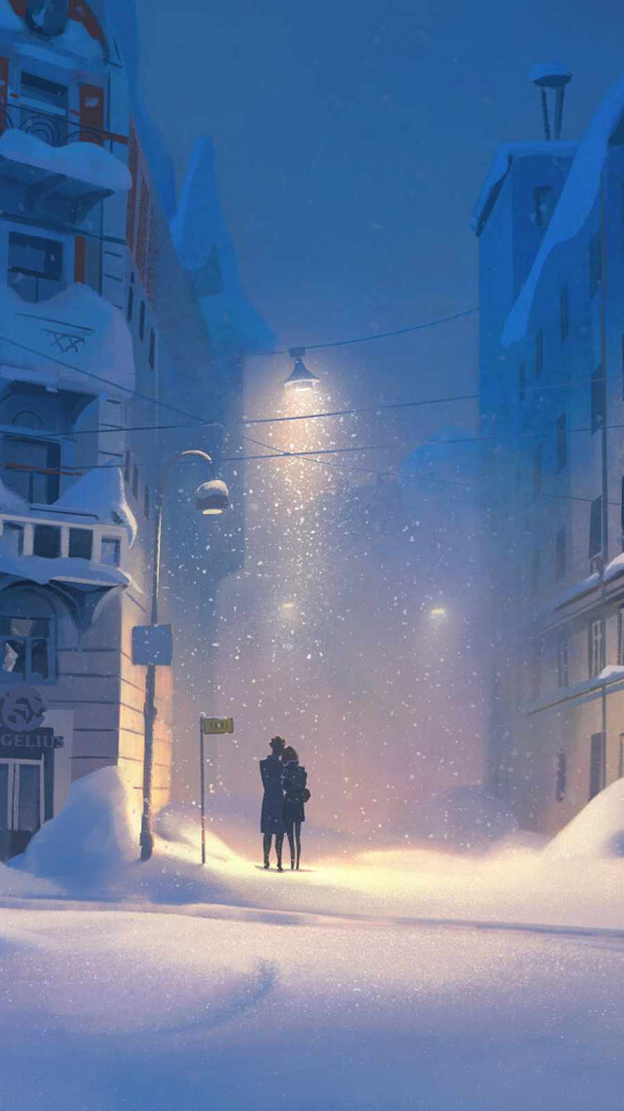 Lovers in Snowfall iPhone Wallpaper