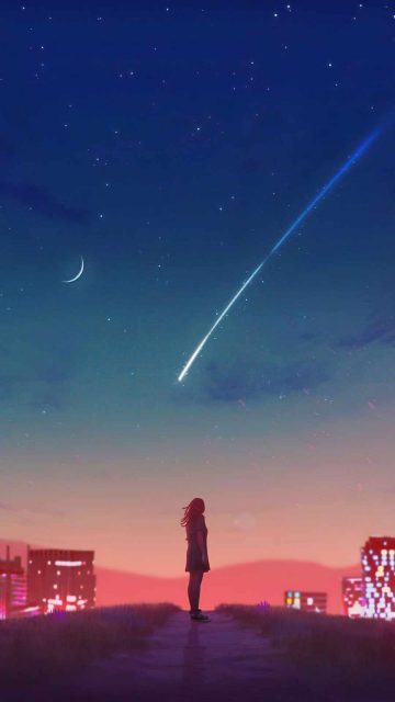 Alone Girl and Shooting Star iPhone Wallpaper