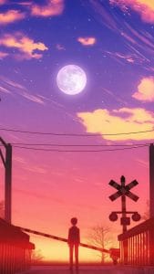 Alone at Train Crossing iPhone Wallpaper