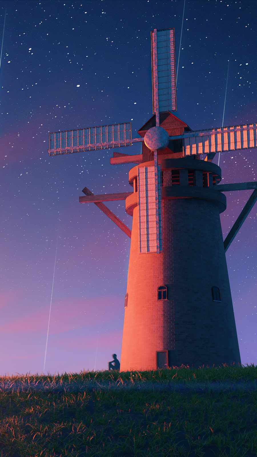 Alone at Windmill iPhone Wallpaper