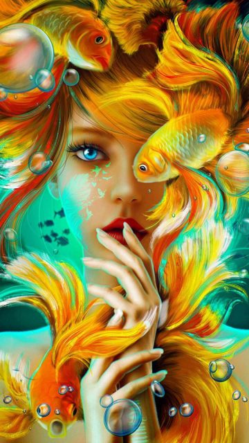 Aquarium Girl iPhone Wallpaper