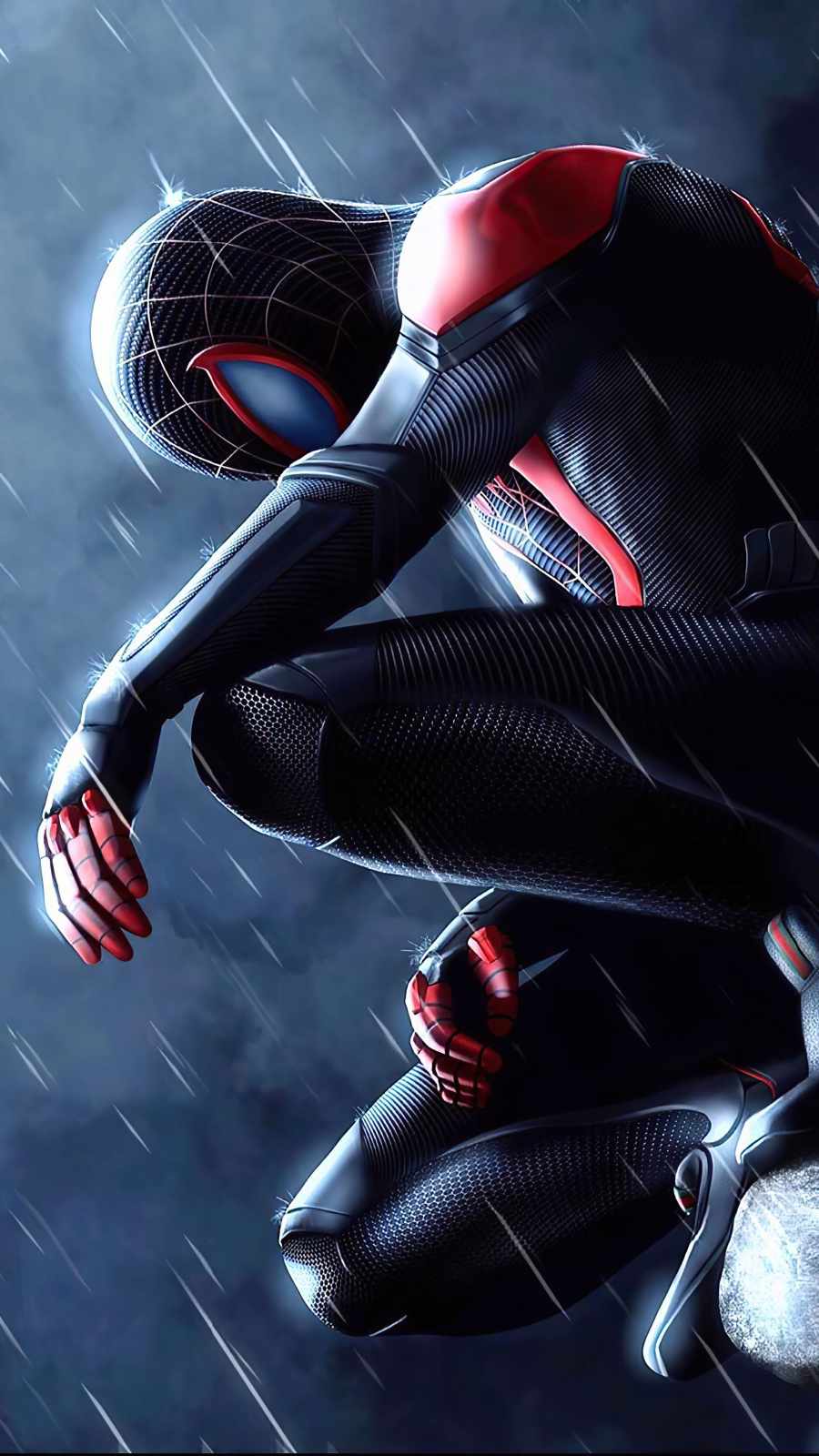 Black Spiderman in Rain iPhone Wallpaper