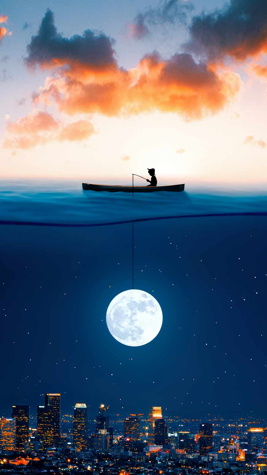 Fishing Moon iPhone Wallpaper