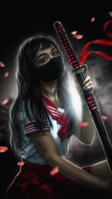 Girl with Katana iPhone Wallpaper