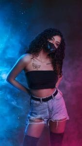 Masked Girl Denim Shorts iPhone Wallpaper