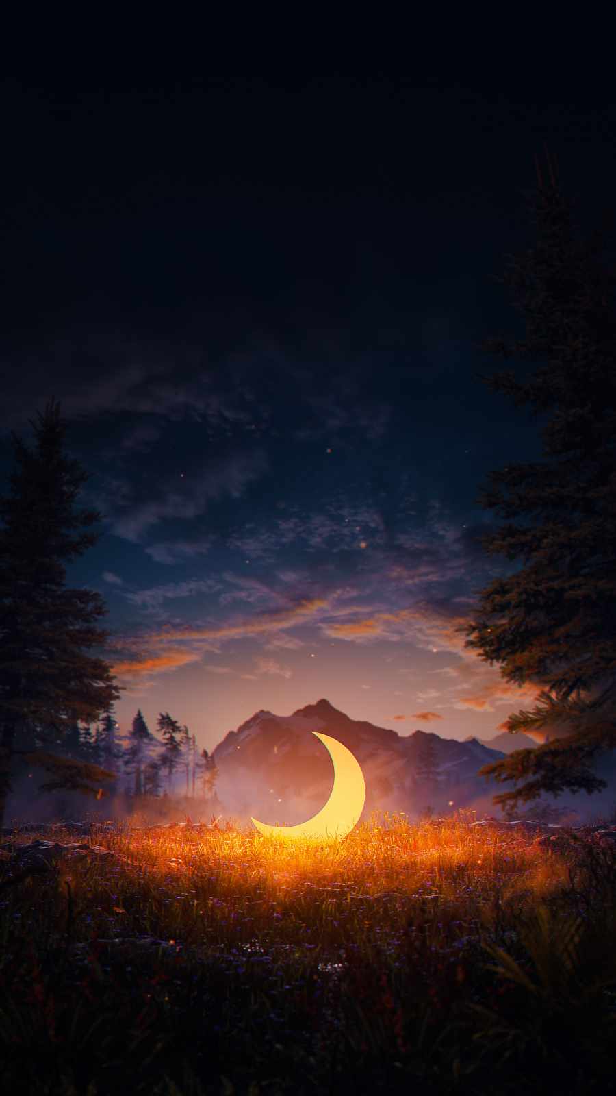 Moon on Land iPhone Wallpaper
