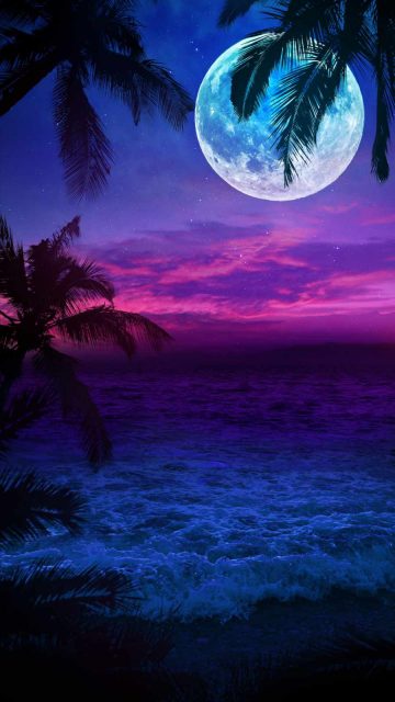 Supermoon Beach iPhone Wallpaper