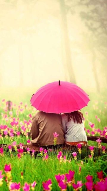love couple in pink garden iPhone Wallpaper