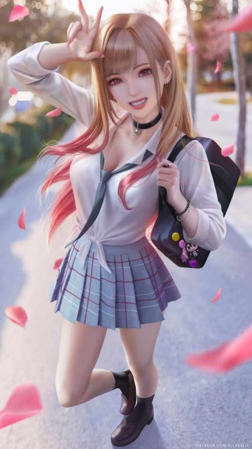 Anime School Girl iPhone Wallpaper