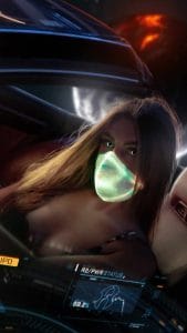 Cyber Girl with Mask iPhone Wallpaper