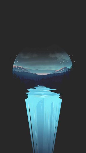 Forest landscape waterfall minimal iPhone Wallpaper