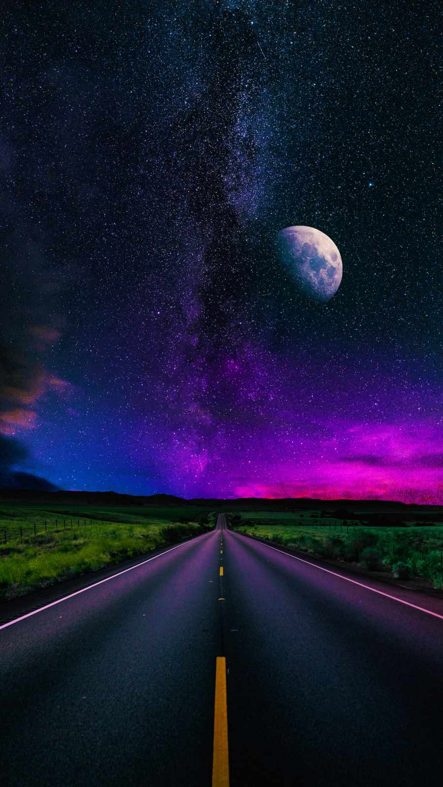 Night Sky Road iPhone Wallpaper